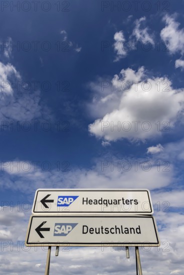 SAP Headquarters and SAP Germany. Traffic sign in Walldorf near the headquarters of the SAP