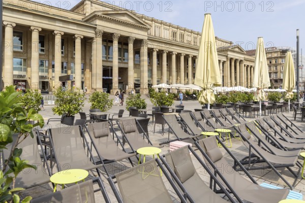 Outdoor catering in Stuttgart. Street café on Schlossplatz in front of the Königsbau. Stuttgart,