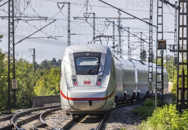 ICE en route on a railway line near Stuttgart. The so-called Schusterbahn is a bypass of Stuttgart