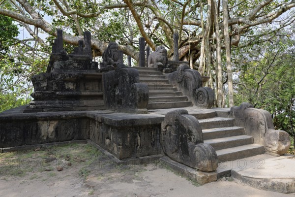 Ruins of the Council chamber or Raja Vaishyabhujanga Mandapa, Polonnaruwa ruins of the garden-city