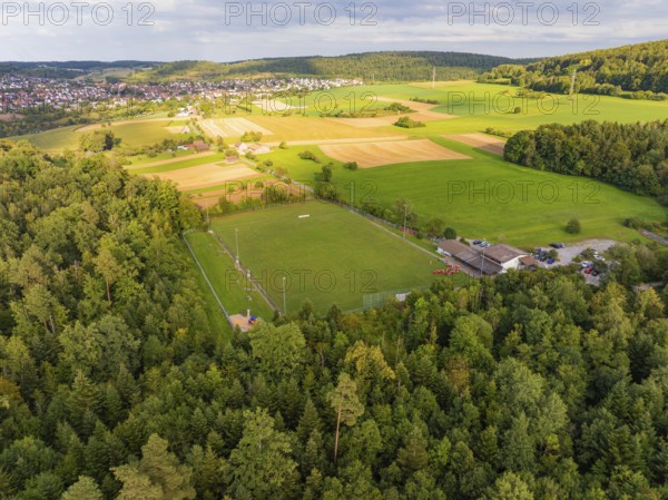 Forests and fields around a settlement, sports field embedded in nature, VFL Stammheim, Calw, Black