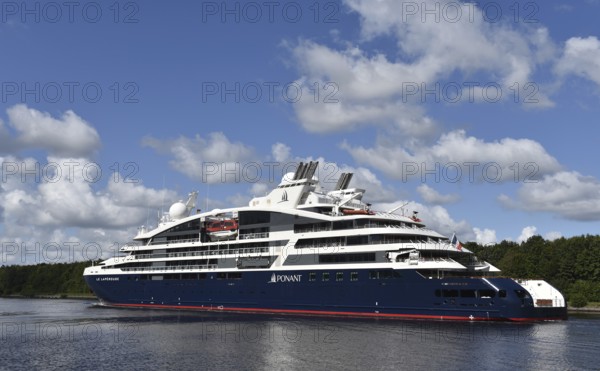 Luxury cruise ship LE LAPEROUSE sails through the Kiel Canal, Kiel Canal, Kiel Canal,
