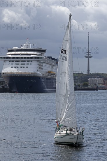 Color Line ferry Color Magic, sailing boat, harbour, television tower, Kiel, Schleswig-Holstein,