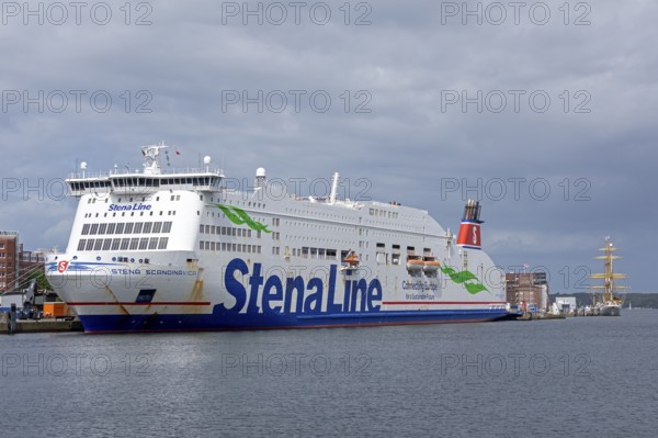 Stena Line ferry Stena Scandinavica, sail training ship Gorch Fock, harbour, Kiel,