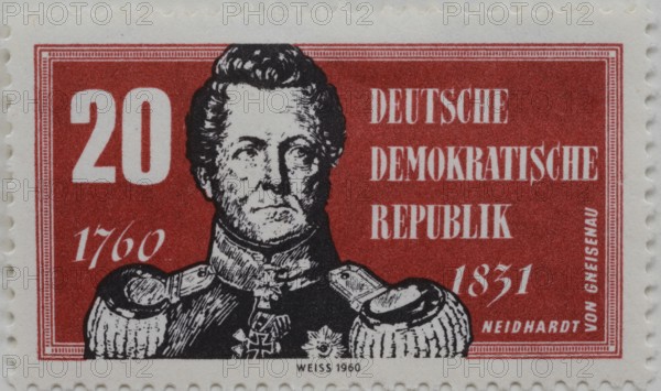 August Neidhard, Graf von Gneisenau, 1760, 1831, Prussian Field Marshall, portrait on a German post