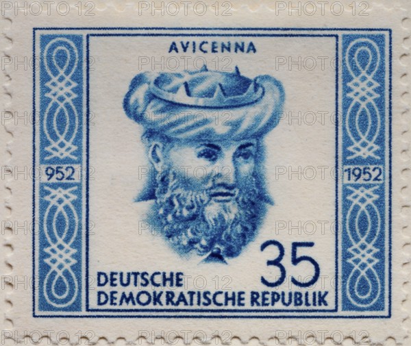 Avicenna, 980, 1037, a Persian physician, philosopher, poet, and scientist. Portrait on a German