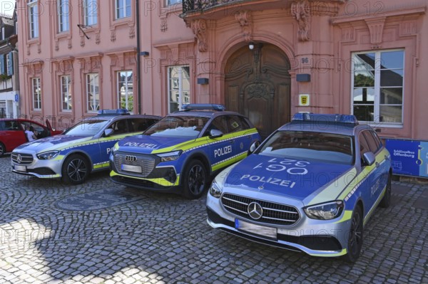 Offenburg police emergency vehicle in front of the police station, former royal court, built