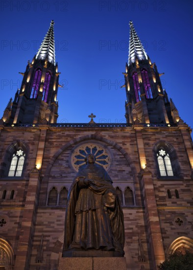 Monument, statue of Charles Emile Freppel, theologian and bishop of Angers, in front of the church