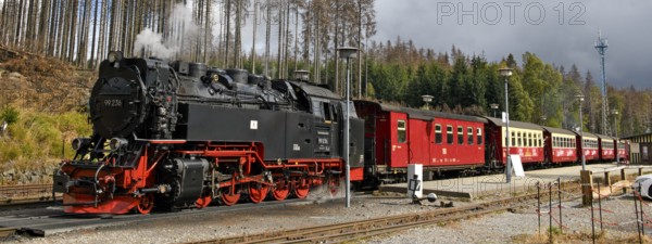 Panoramic photo View of steam locomotive Steam locomotive of Harz narrow-gauge railway Narrow-gauge