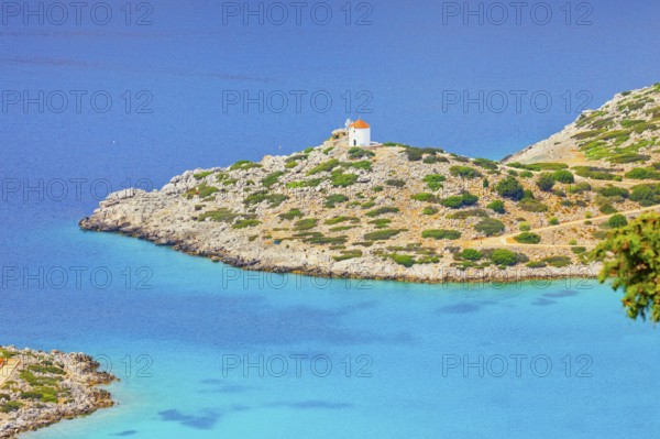 Panormitis bay, high angle view, Panormitis, Symi Island, Dodecanese Islands, Greece