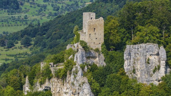 Reußenstein castle ruins. Historical sight near Neidlingen in the Swabian Alb. Neidlingen,