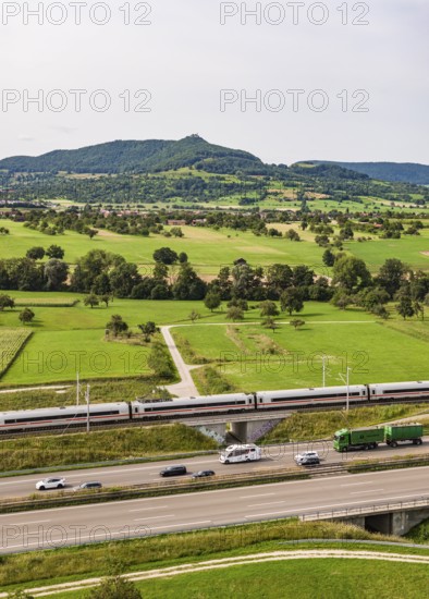 A8 motorway near Kirchheim unter Teck. The route of the new high-speed railway line from Stuttgart