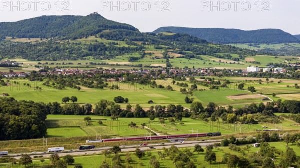 A8 motorway near Kirchheim unter Teck. The route of the new high-speed railway line from Stuttgart