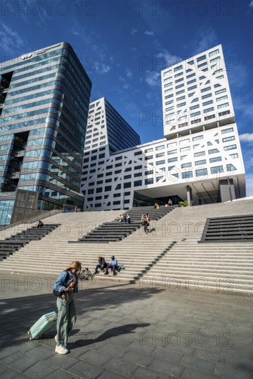 Skyline at Jaarbeursplein at Utrecht Centraal railway station, Stadskantoor building, municipal