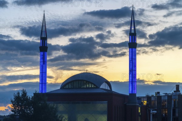 City centre of Utrecht, Mosque Ulu Camii, Mosque at Utrecht Centraal station, evening lighting