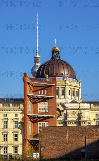 View of Schinkelplatz, Humboldt Forum and the Alexanderplatz TV Tower from Werderscher Markt,