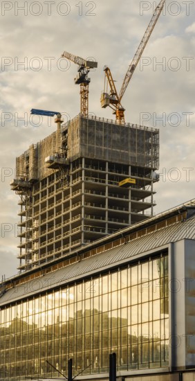 Construction site at the television tower, new office complex on Alexanderplatz in Berlin Mitte,