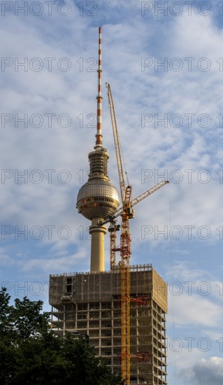 View of the television tower from Kleine Alexanderstraße, new office complex on Alexanderplatz in