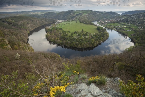 Sunset on spring evening at the loop of the Vltava (Vltava) View of Solenice Central Bohemia Czech