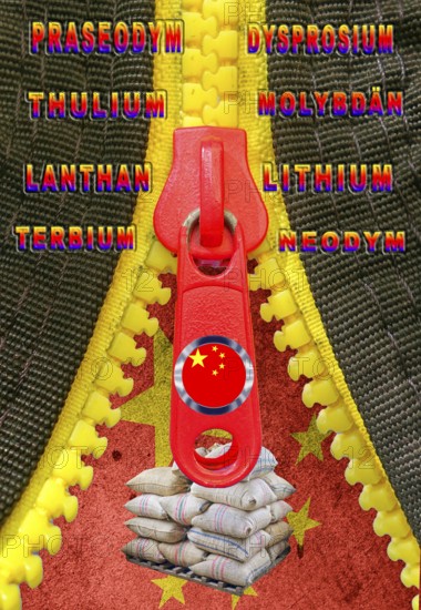 Symbolic image, economic relationship between Germany, EU and China, symbolic zipper open or