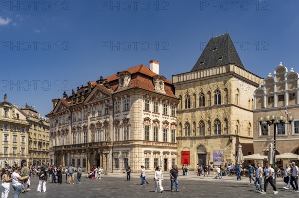 Goltz-Kinsky Palace and House Zur Steinernen Glocke on Old Town Square in Prague's Old Town,