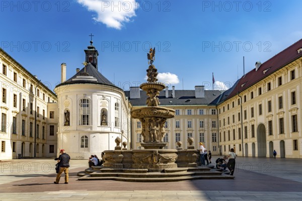 The Second castle yard with Cabbage Fountain and Holy Cross Chapel in Prague Castle, Prague, Czech