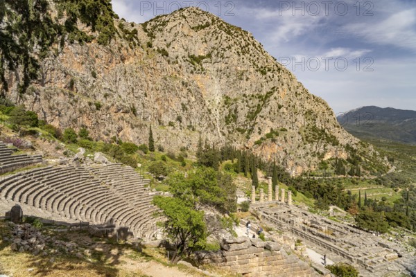 Delphi Theatre and Temple of Apollo, Delphi Archaeological Site, UNESCO World Heritage Site in