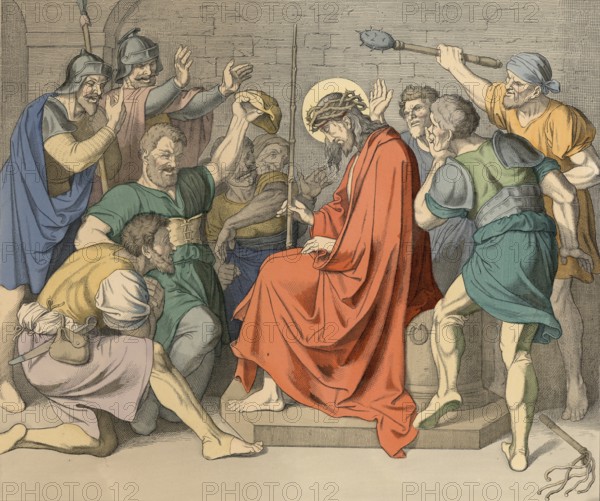 Biblical story, Jesus is crowned with thorns, crown of thorns, biblical episode in which Roman