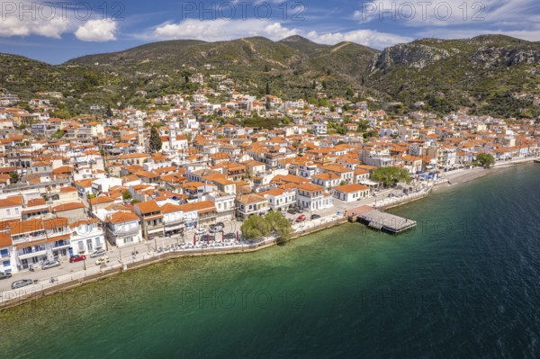The town of Limni on the island of Euboea or Evia seen from the air, Greece