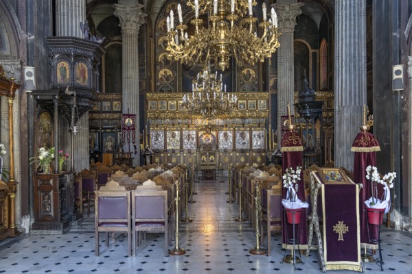 Interior of the church of St. Nicholas in the island capital Chalkida, island of Euboea or Evia,