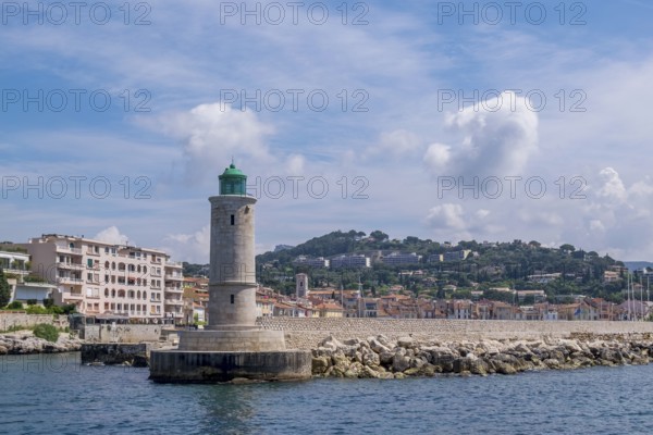 Cassis lighthouse and port entrance, lighthouse in the port of Cassis, Provence,