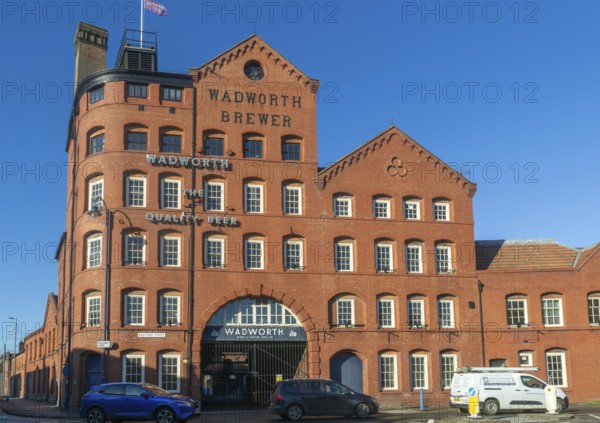 Nineteenth century red brick brewery industrial building, Wadsworth brewer, Devizes, Wiltshire,