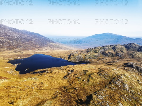 Autumn colours over Llyn Cwmffynnon and Miner's Track, Start Point, road A4086 from a drone,
