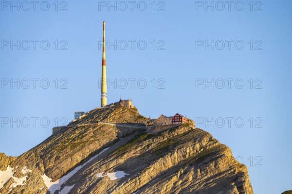 Summit of Säntis with Berggasthof Alter Säntis, Alpstein, Appenzell, Switzerland
