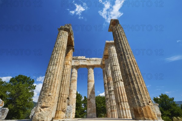 Ancient Greek Columns and Ruins Under Clear Skies, Nemea, Ancient Zeus Heightum, Archaeological