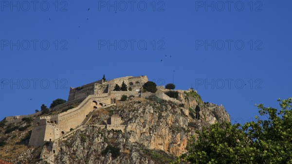 Palamidi fortress, stone castle in rocky surroundings under a clear sky, Nauplion, Nafplion,