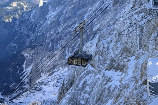 Cabin of the Zugspitze cable car at the mountain station (2962 m), Grainau municipality,
