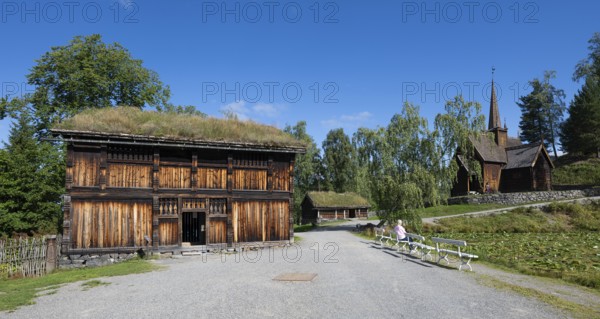 Maihaugen open-air museum with houses and objects from farms in Gudbrandsdal, Lillehammer am Mjøsa