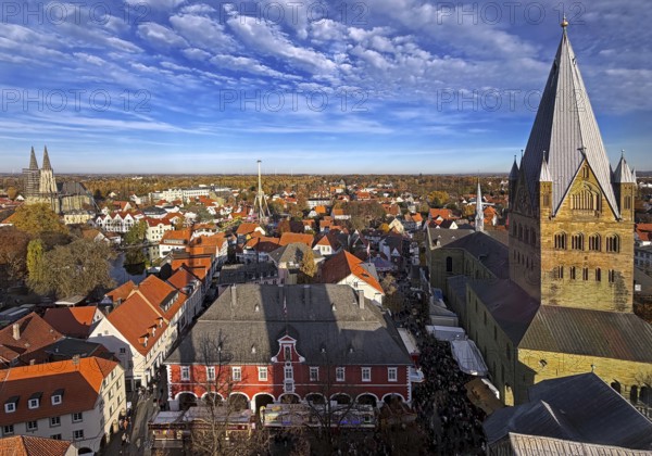 View from above from the Look mobile Skylift 360 degree panorama of St. Patrokli Cathedral and the