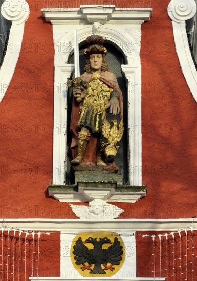 Town Hall with the City Patron St. Patroklus, Baroque West Wing, detail, Soest, North