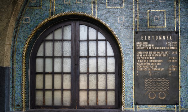 Information board, Old Elbe Tunnel entrance, Free and Hanseatic City of Hamburg, Germany