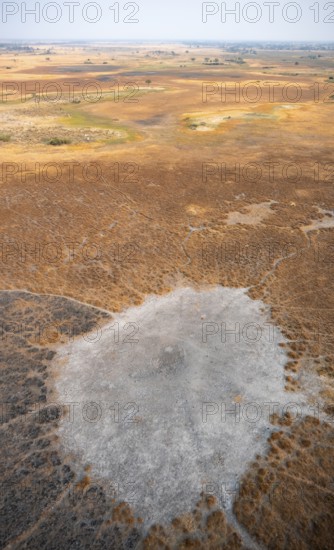 Dry season, structure and pattern of trails, landscape, aerial view of the Okavango Delta, near