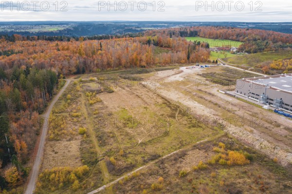 Extensive meadows and autumn forest on a country road, peaceful landscape, new Lindenrain
