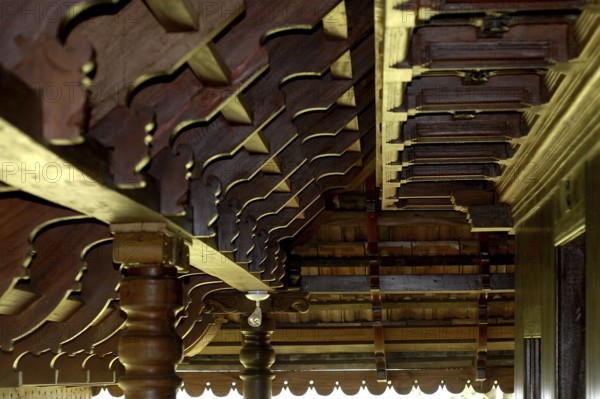 Close-up of wooden roof structure, Heritage Hotel Privacy, Vembanad Lake, Kerala, India