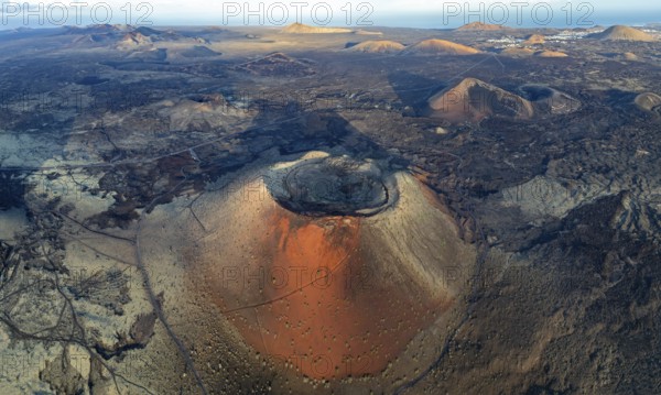 Caldera Colorada volcano, picturesque volcanic landscape with volcanic craters and lava fields in