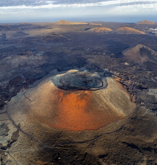 Caldera Colorada volcano, picturesque volcanic landscape with volcanic craters and lava fields in