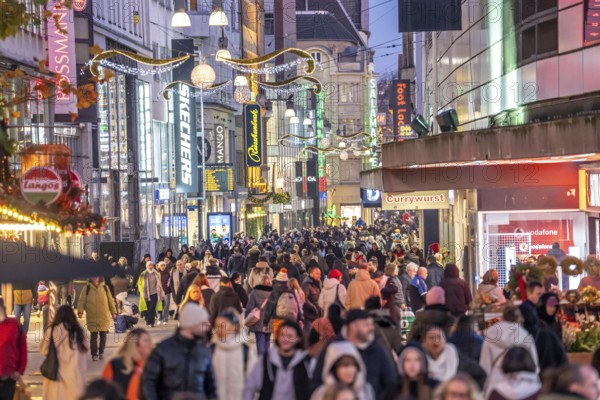 The Westenhellweg in Dortmund, pedestrian zone, city center, busy shopping street in mid-November,