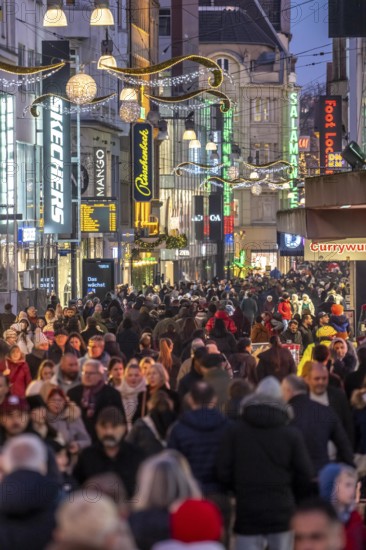The Westenhellweg in Dortmund, pedestrian zone, city center, busy shopping street in mid-November,