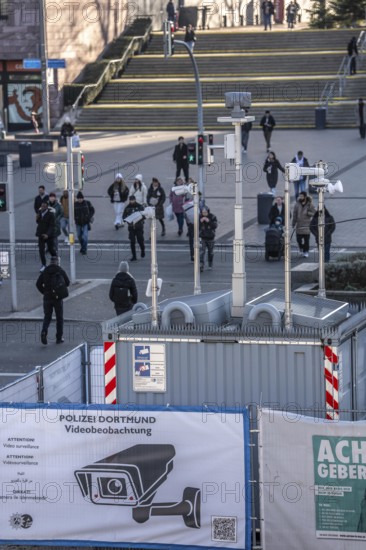 Downtown Dortmund, in front of the main train station, the police have set up comprehensive video