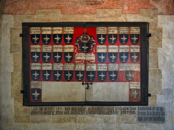 Interior view, epitaph, pedigree, Bessererkapelle, Our Lady of Ulm, Ulm Münster, Ulm,